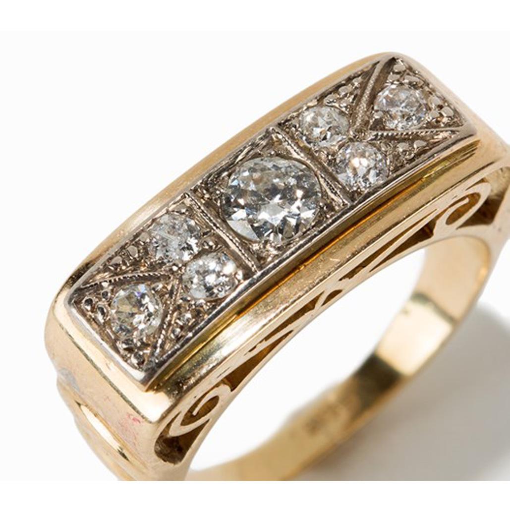 Art Deco Gold Ring with Diamonds, 14 Carat, Europe, 1930s