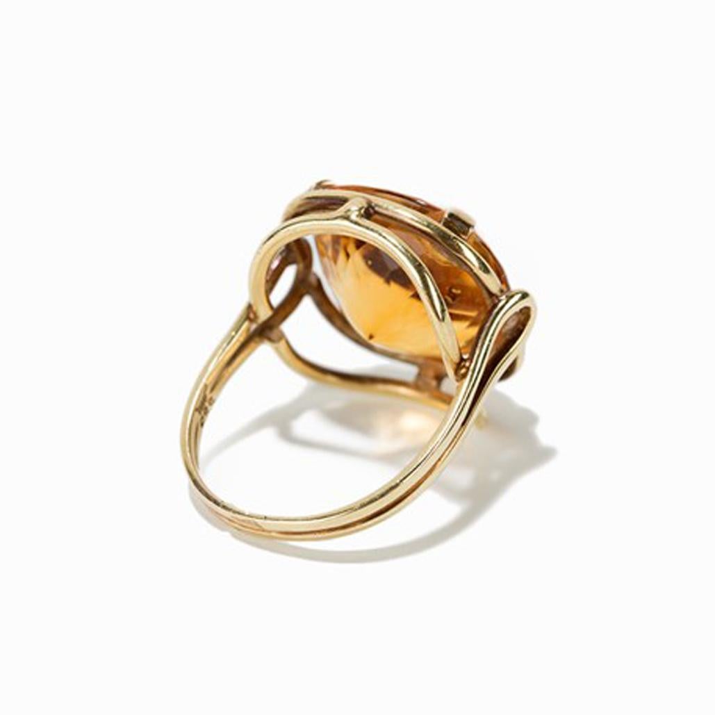 Women's Gold Ring with Cushion Cut Citrine, 14 Carat, 1920s