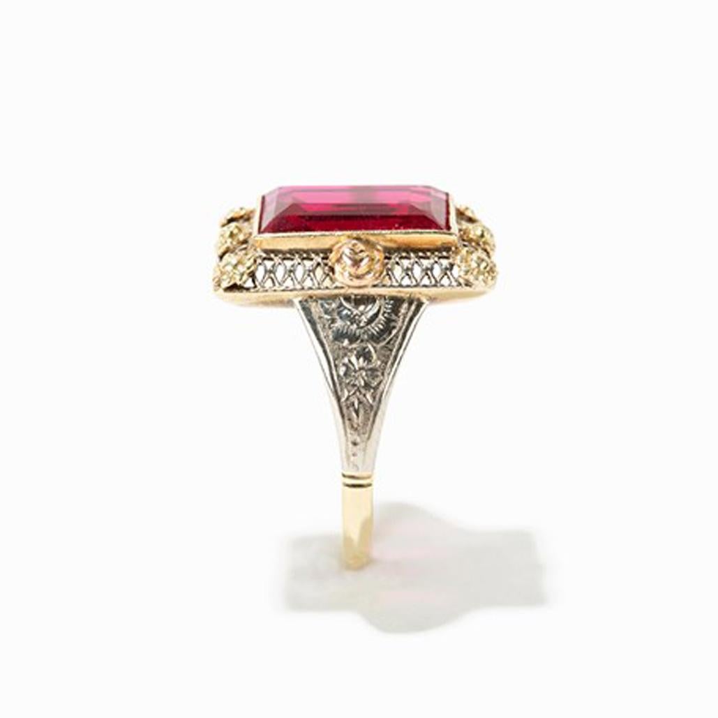 Baguette Cut Gold Ring with Baguette-Cut Spinel, 14 Carat, 1920s