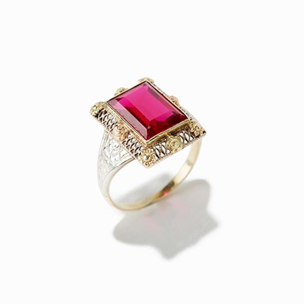 Gold Ring with Baguette-Cut Spinel, 14 Carat, 1920s 1