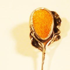 Art Nouveau Hat Reverse Pin in Amber and Silver, circa 1910-1920