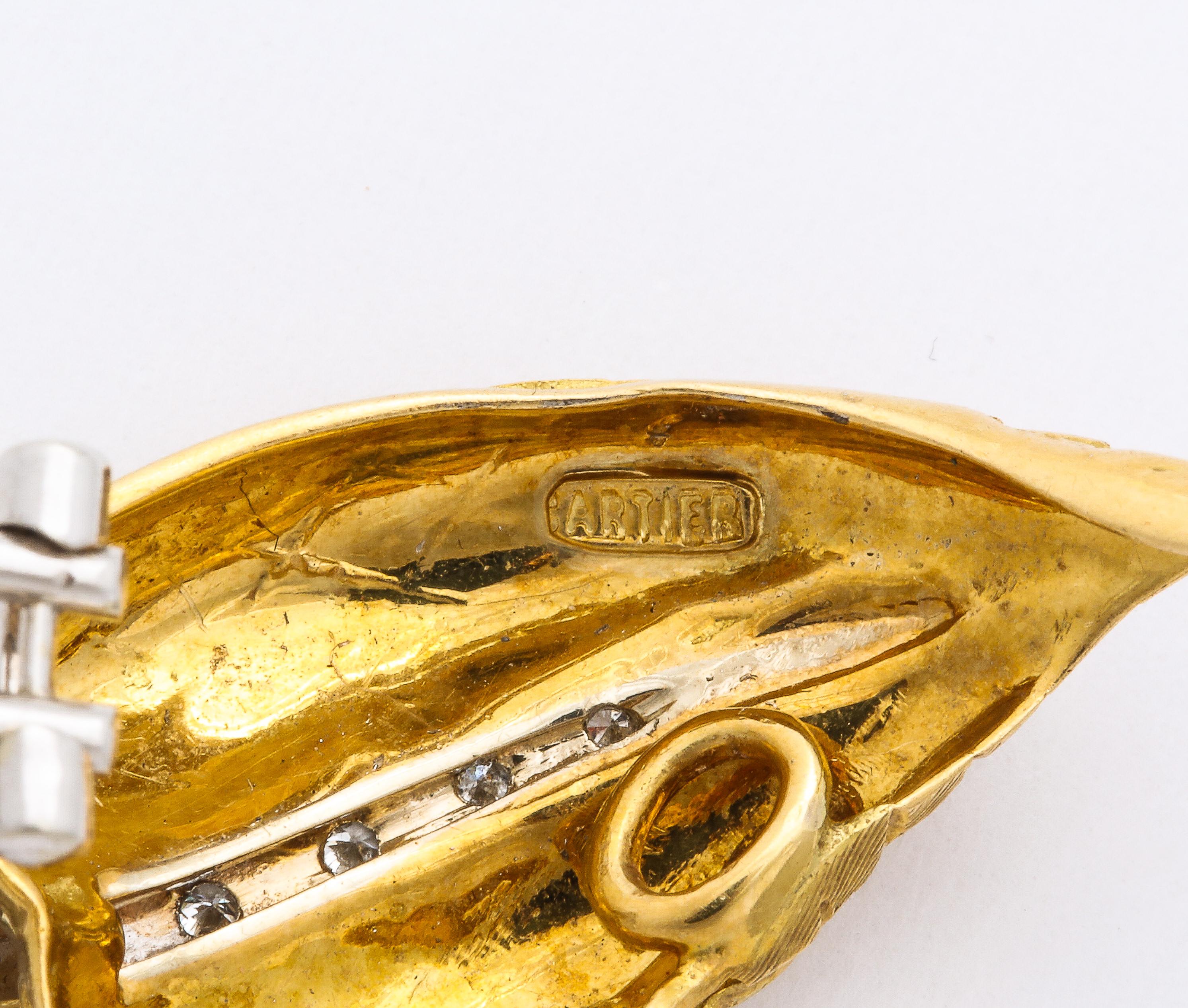 Women's Cartier Leaf Form Clip Earrings with Diamond Stem