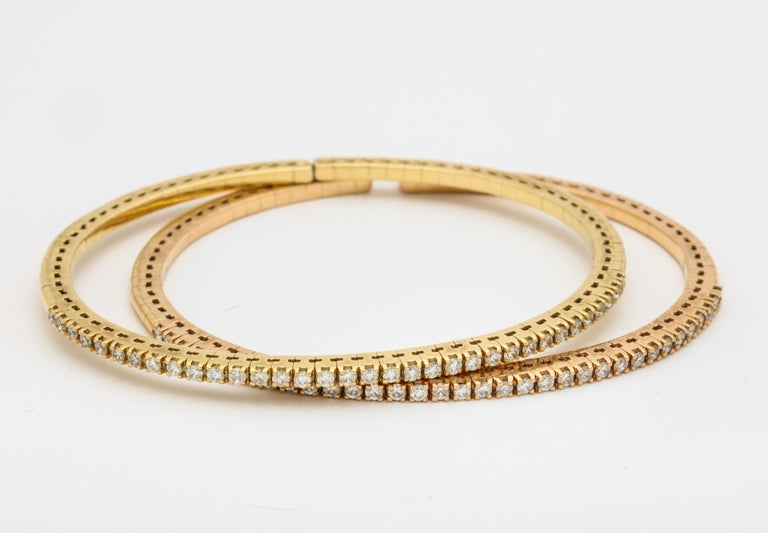 Pair of 18 Karat Gold and Diamond Italian Bangles at 1stDibs bangles for sale, 18 karat gold