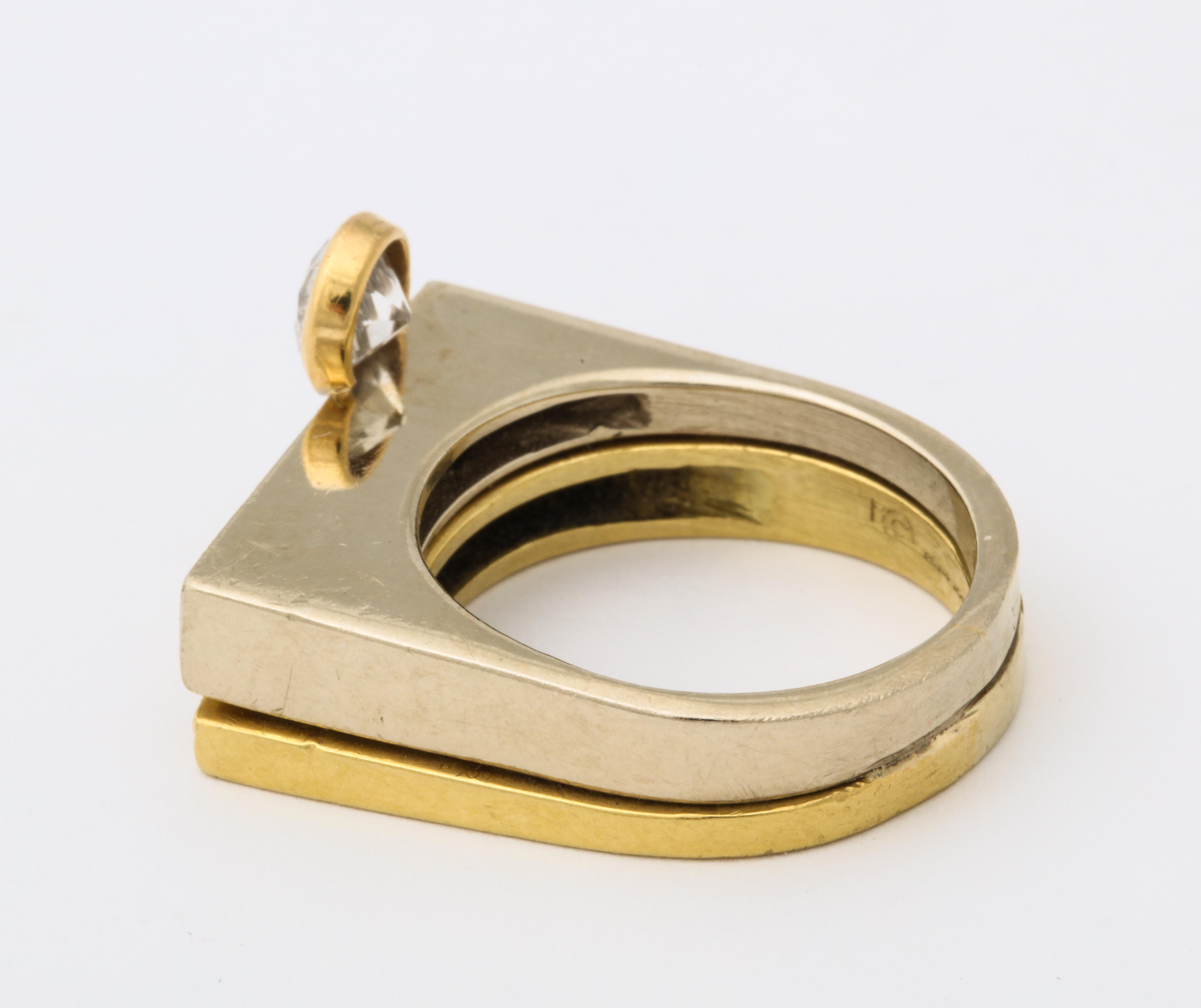 Modernist Two-Color Gold Ring with Diamonds In Good Condition For Sale In New York, NY