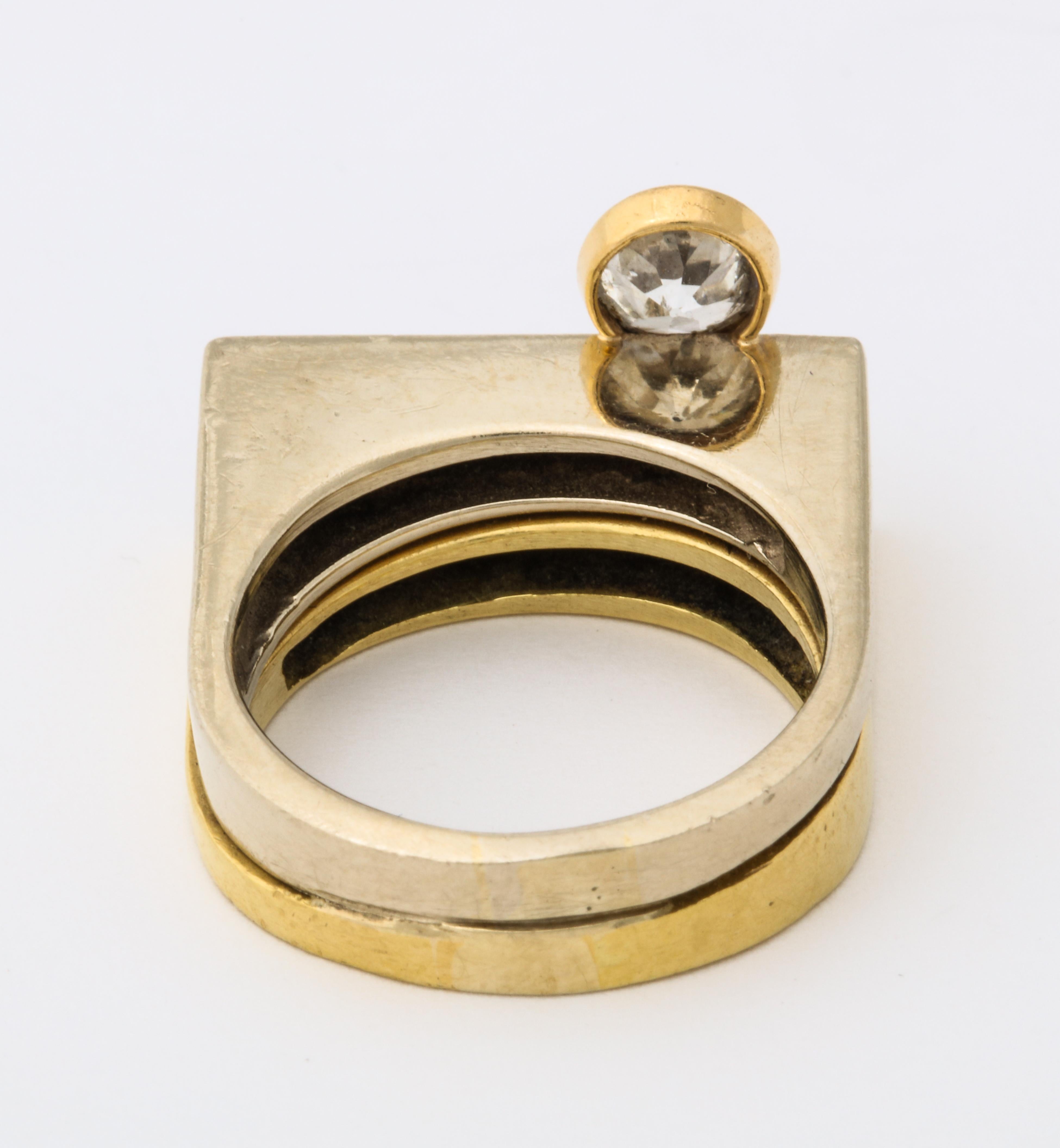 Women's Modernist Two-Color Gold Ring with Diamonds For Sale