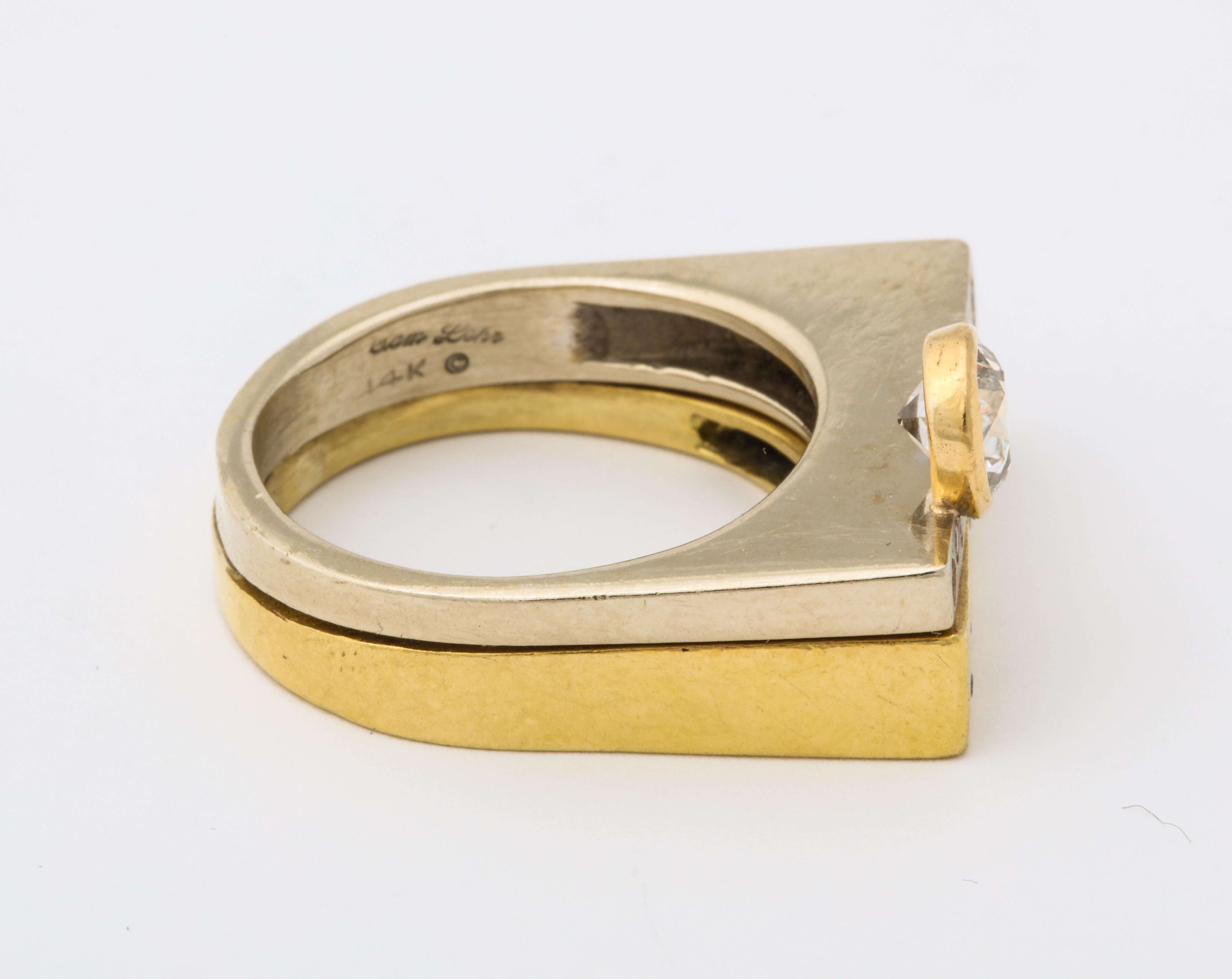 Modernist Two-Color Gold Ring with Diamonds For Sale 1