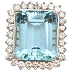 Large Fine Aquamarine and Diamond Ring or Pendant 18 Karat and Platinum