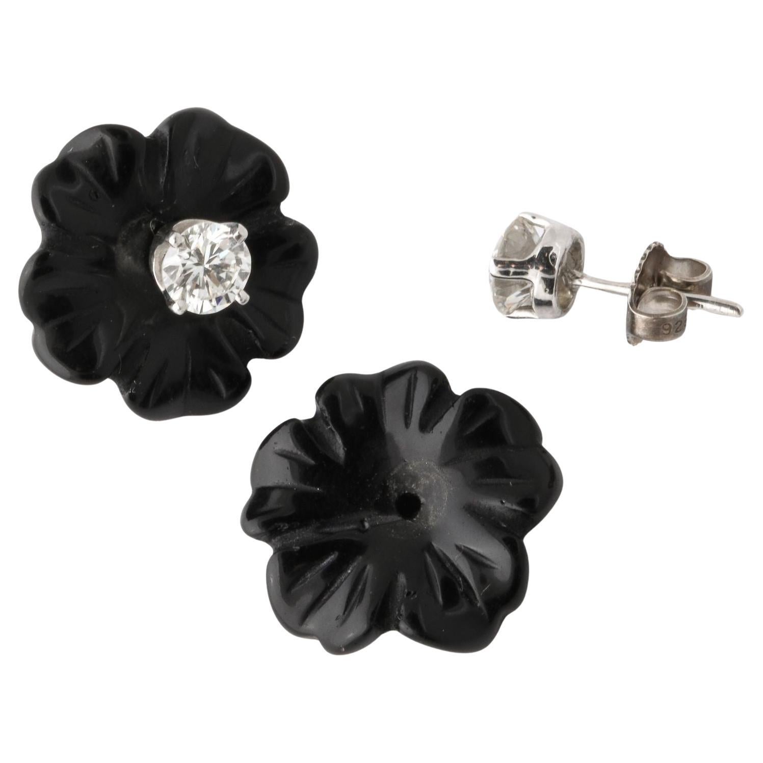 Diamond and Black Coral Earrings For Sale
