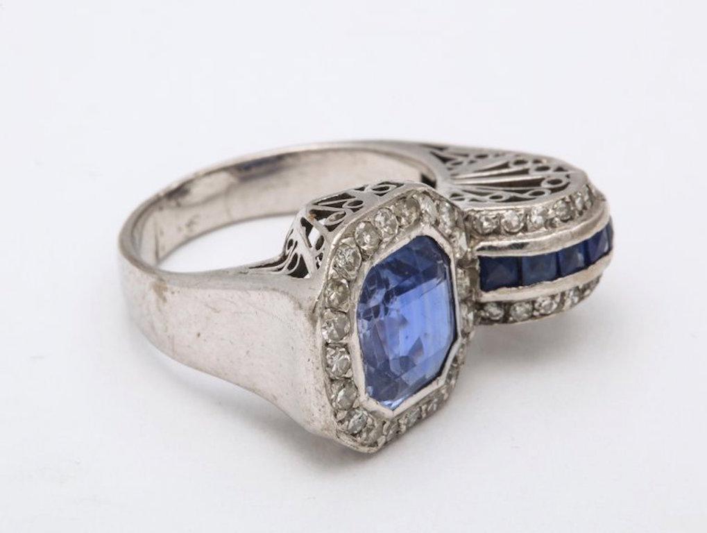 Art Deco Sapphire and Diamond Ring In Fair Condition In New York, NY