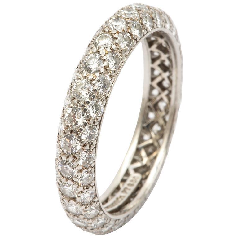 A classic pave diamond Tiffany band set in platinum. Can be worn on its own or stacked. A rare find. Size 5.5