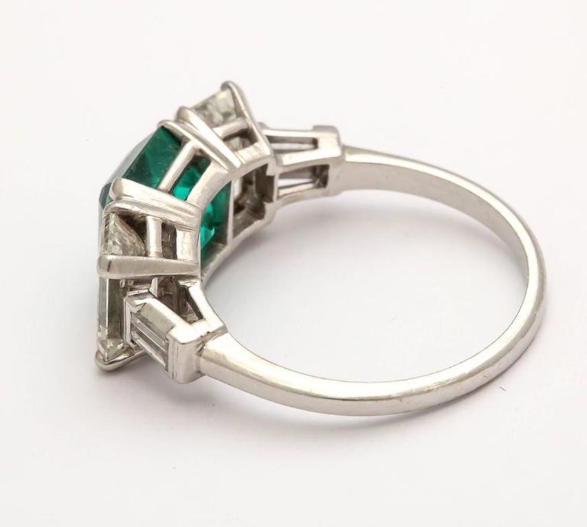 Art Deco Emerald and Diamond 3-Stone Ring Set in Platinum 2