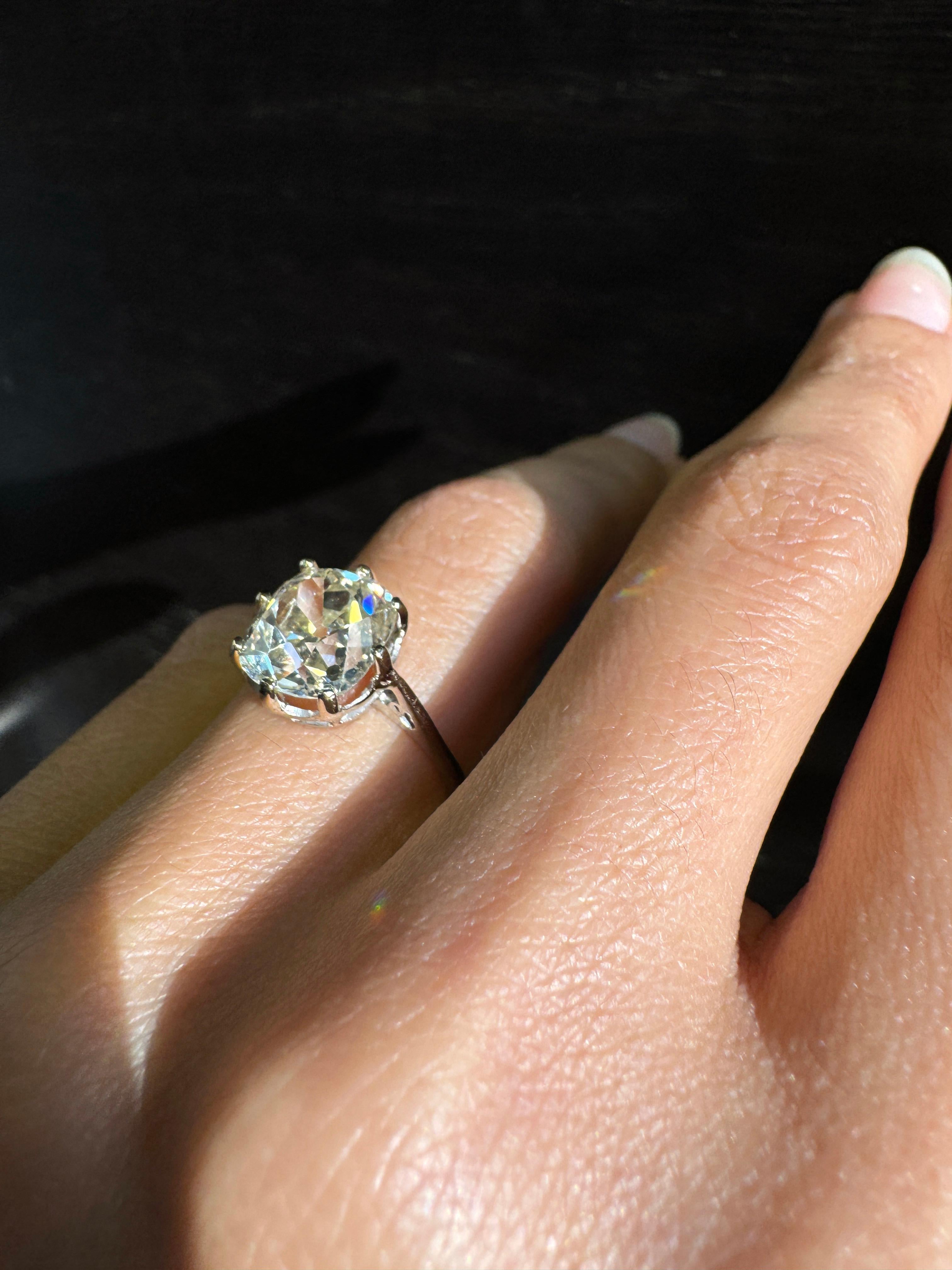 Old Mine Cut 3.60ct Old Mine Cushion Cut Diamond Solitaire 18k Gold Engagement Ring, c.1920s