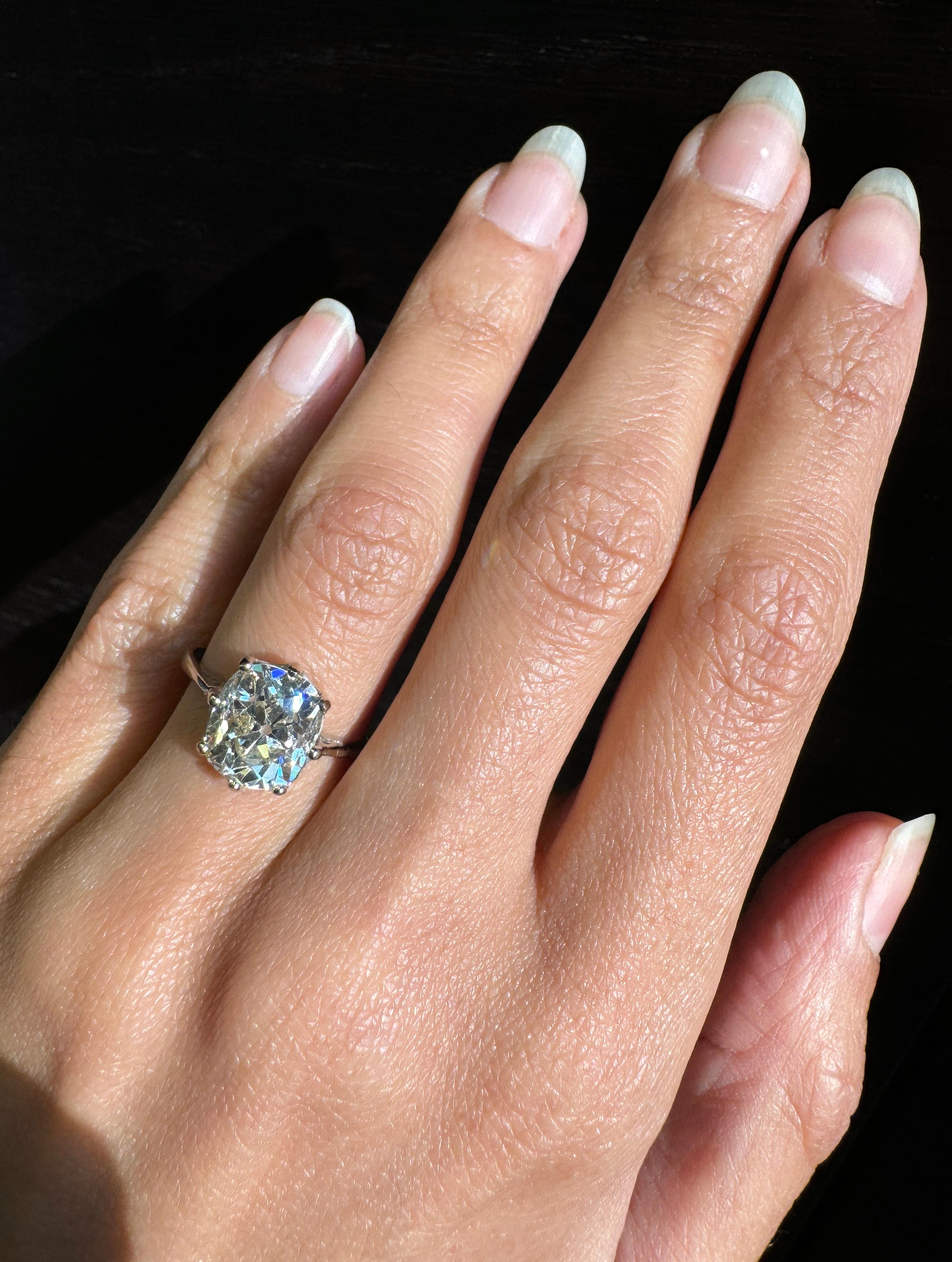 old mine cushion cut diamond ring