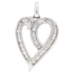 Tapered Baguette Cut Diamond 14 Carat White Gold Openwork Heart Pendant