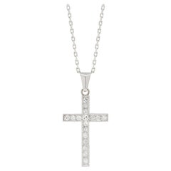 Vintage Old Cut Diamond and 18 Carat White Gold Cross Pendant Necklace
