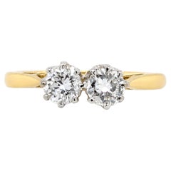 Round Brilliant Cut Diamond 18K Yellow Gold & Platinum Two-Stone Engagement Ring
