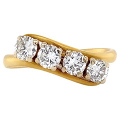 Vintage Diamond and 18 Carat Yellow Gold Four-Stone Crossover Dress Ring