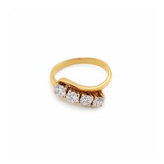 Vintage Diamond and 18 Carat Yellow Gold Four-Stone Crossover Dress Ring