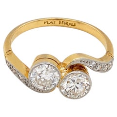 Old Cut Diamond Toi et Moi Crossover Engagement Ring in 18K Gold and Platinum
