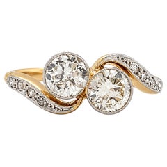 Old Cut Diamond Toi et Moi Crossover Engagement Ring in 18K Gold and Platinum