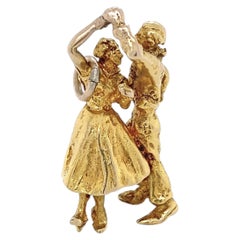 Vintage English Dancing Couple Charm/Pendant in 9 Carat Yellow Gold