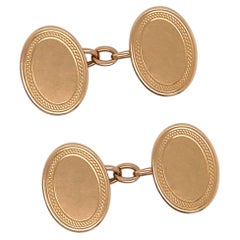 Art Deco English Oval Chain Link Cufflinks in 15 Carat Rose Gold, c.1920s