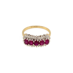 Bague vintage à motif horizontal en grappe, sertie de rubis et de diamants, en or 9 carats