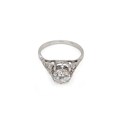 Anello di fidanzamento Art Déco d'epoca in platino con diamante da 1,05 carati a taglio europeo antico