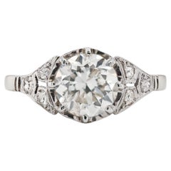 Anello di fidanzamento Art Déco d'epoca in platino con diamante da 1,05 carati a taglio europeo antico