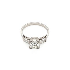0.85 Carat Diamond Art Deco Style Three-Stone Engagement Ring in 18K White Gold