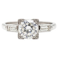 0.85 Carat Diamond Art Deco Style Three-Stone Engagement Ring in 18K White Gold