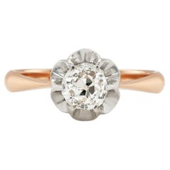 0.81 Carat Old Cut Diamond Solitaire Engagement Ring in 14K Rose and White Gold