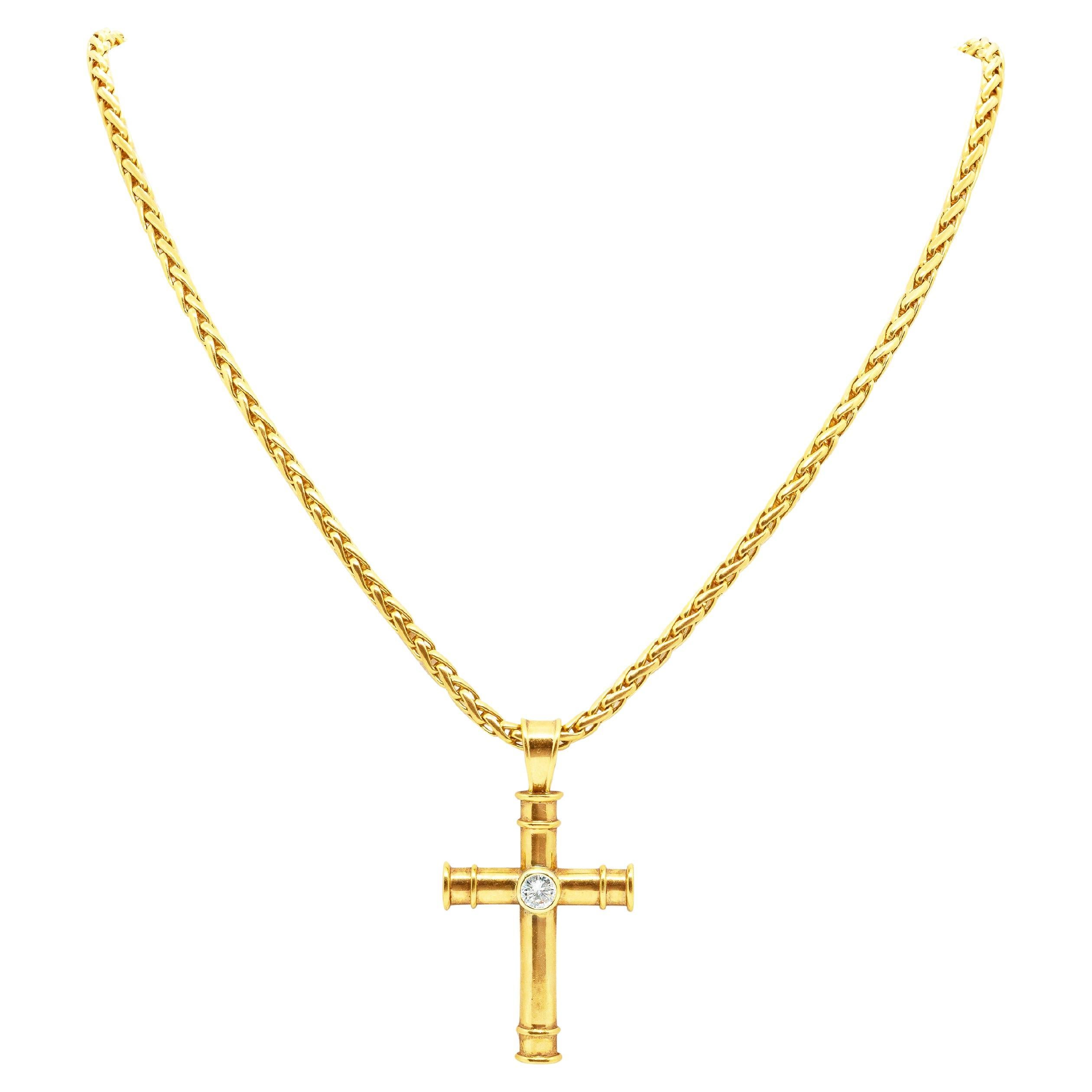 Theo Fennell Diamond Cross 18 Carat Gold Pendant and Chain For Sale