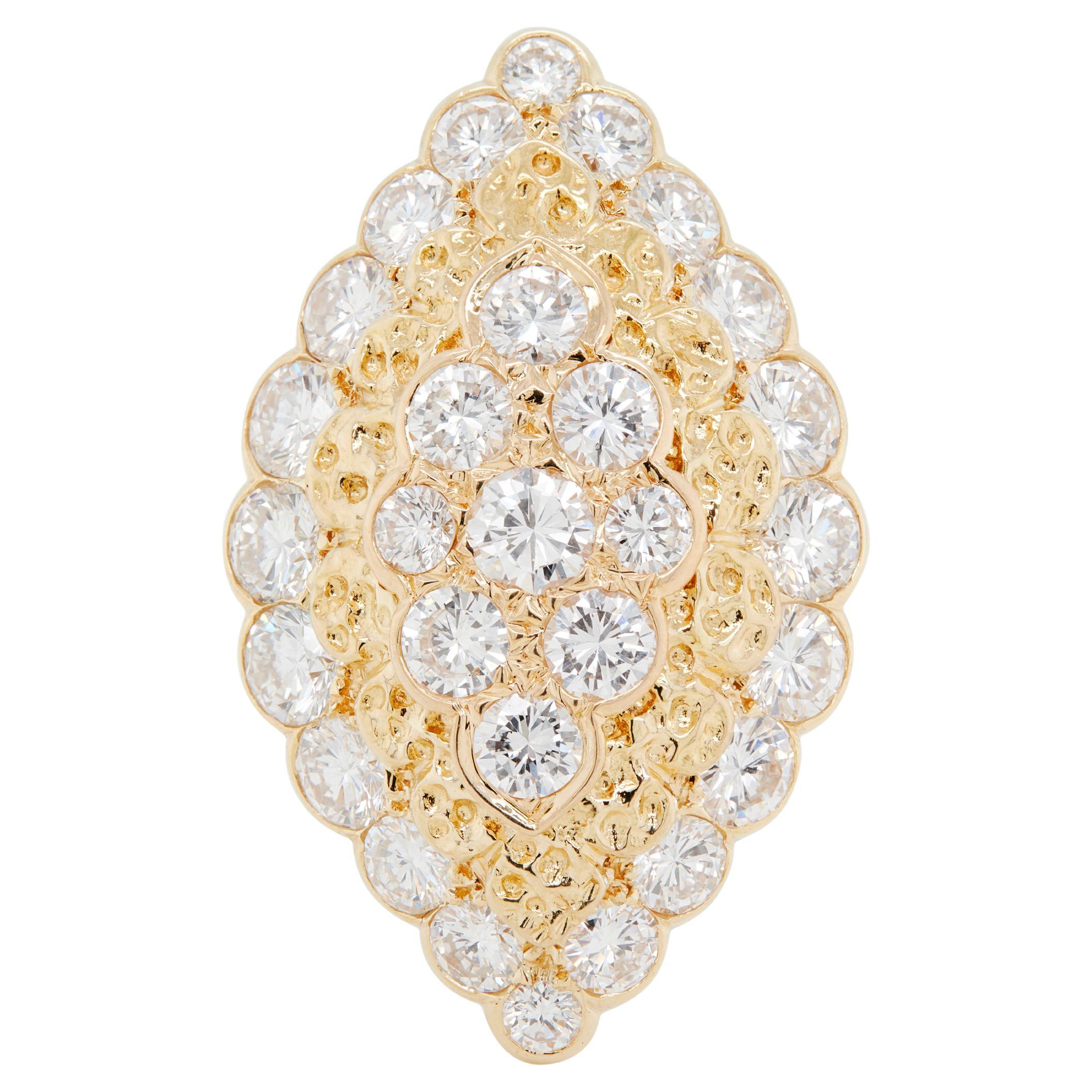 Anello da cocktail vintage con diamante a forma di marquise e oro giallo da 18 carati