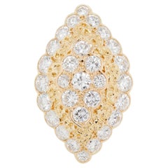 Anillo de cóctel vintage de oro amarillo de 18 quilates y diamantes en forma de marquesa