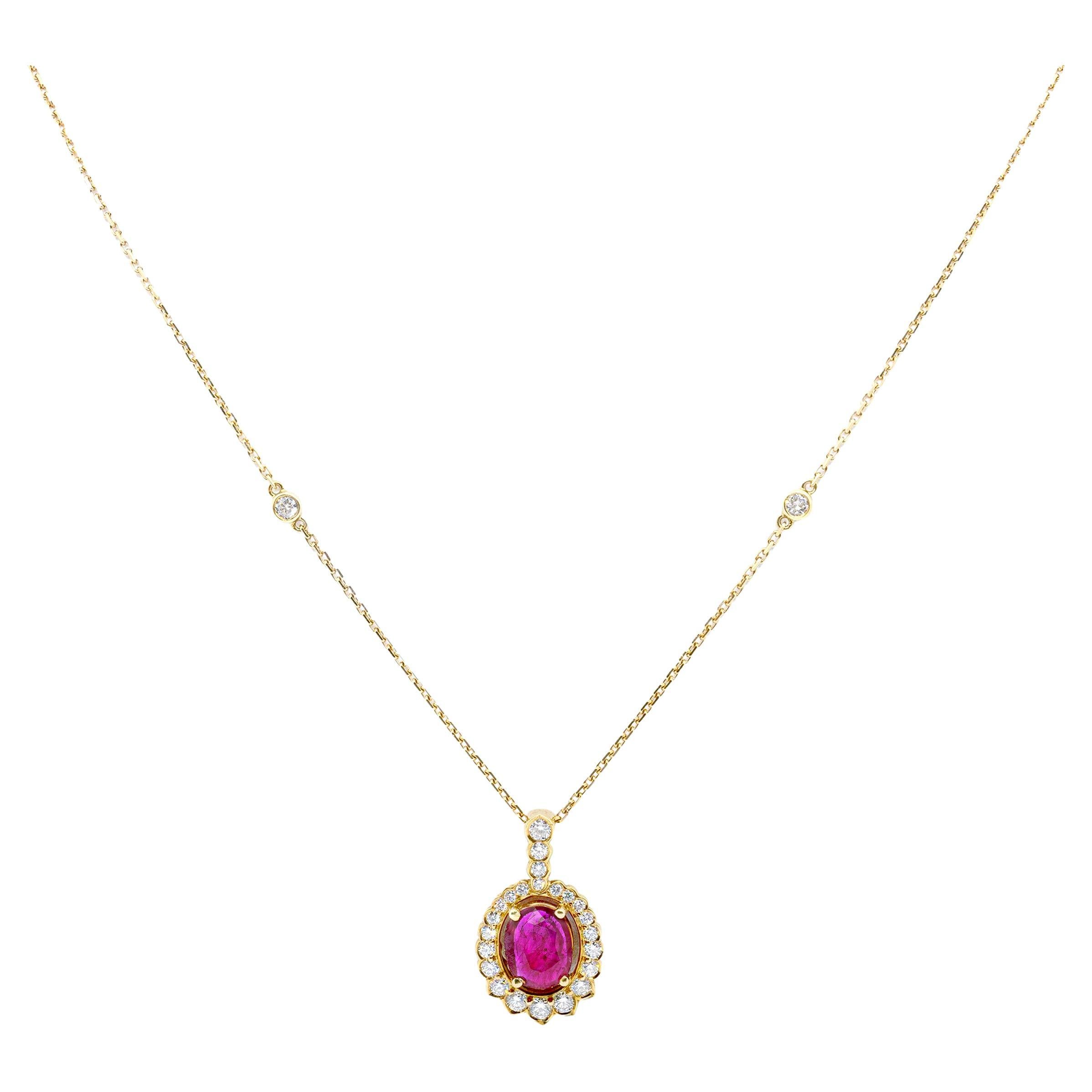 Oval Ruby and Diamond 18 Carat Gold Pendant Necklace