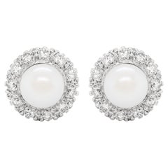 Edwardian Style Coronet Cluster Pearl and Diamond 18 Carat Gold Stud Earrings
