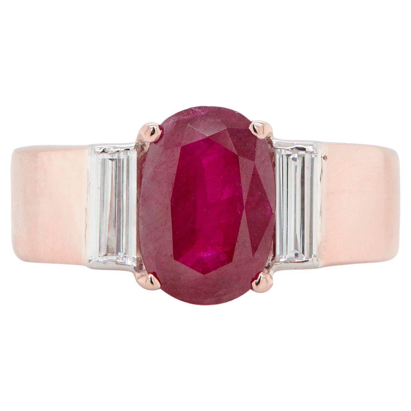2.60 Carat Ruby and Diamond 14 Carat Rose Gold Ring, circa 1960s For Sale