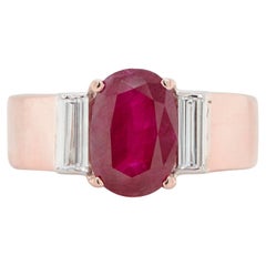 Anello in oro rosa 14 carati con rubino e diamante da 2,60 carati, circa 1960