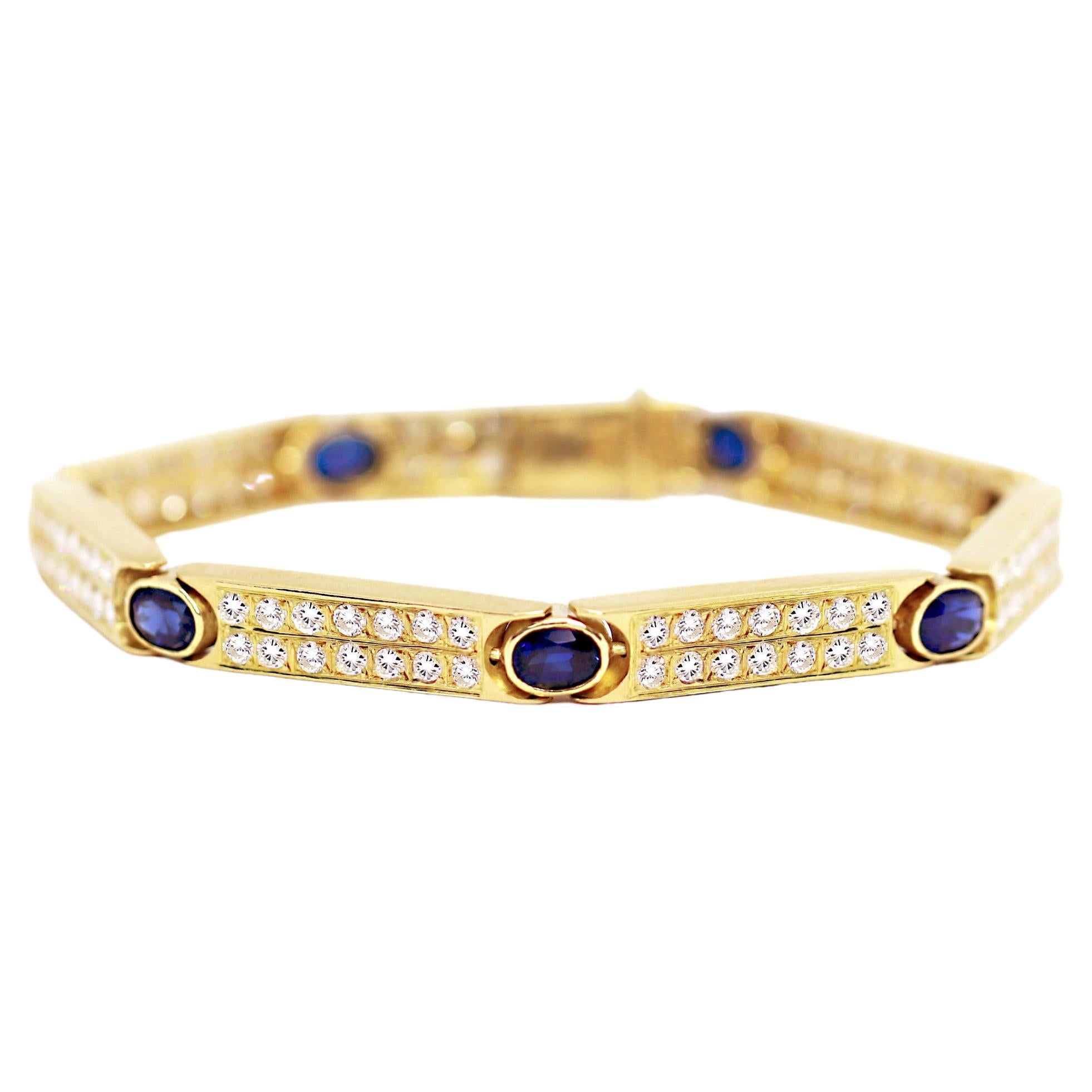 Bracelet vintage en or jaune 18 carats avec saphir et diamants