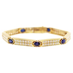 Bracelet vintage en or jaune 18 carats avec saphir et diamants