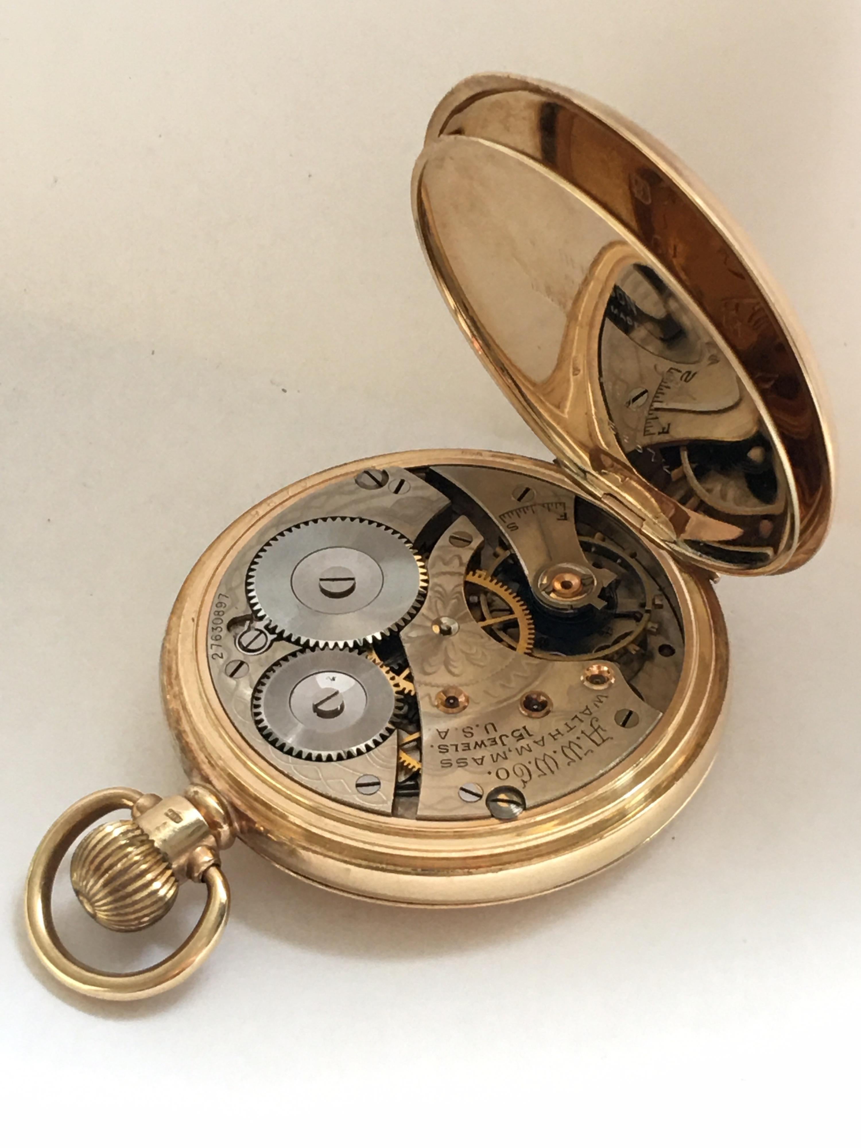 9 Karat Gold Full Hunter Cased Pocket Watch Signed A.W.W. Co. Waltham Mass U.S.A 2
