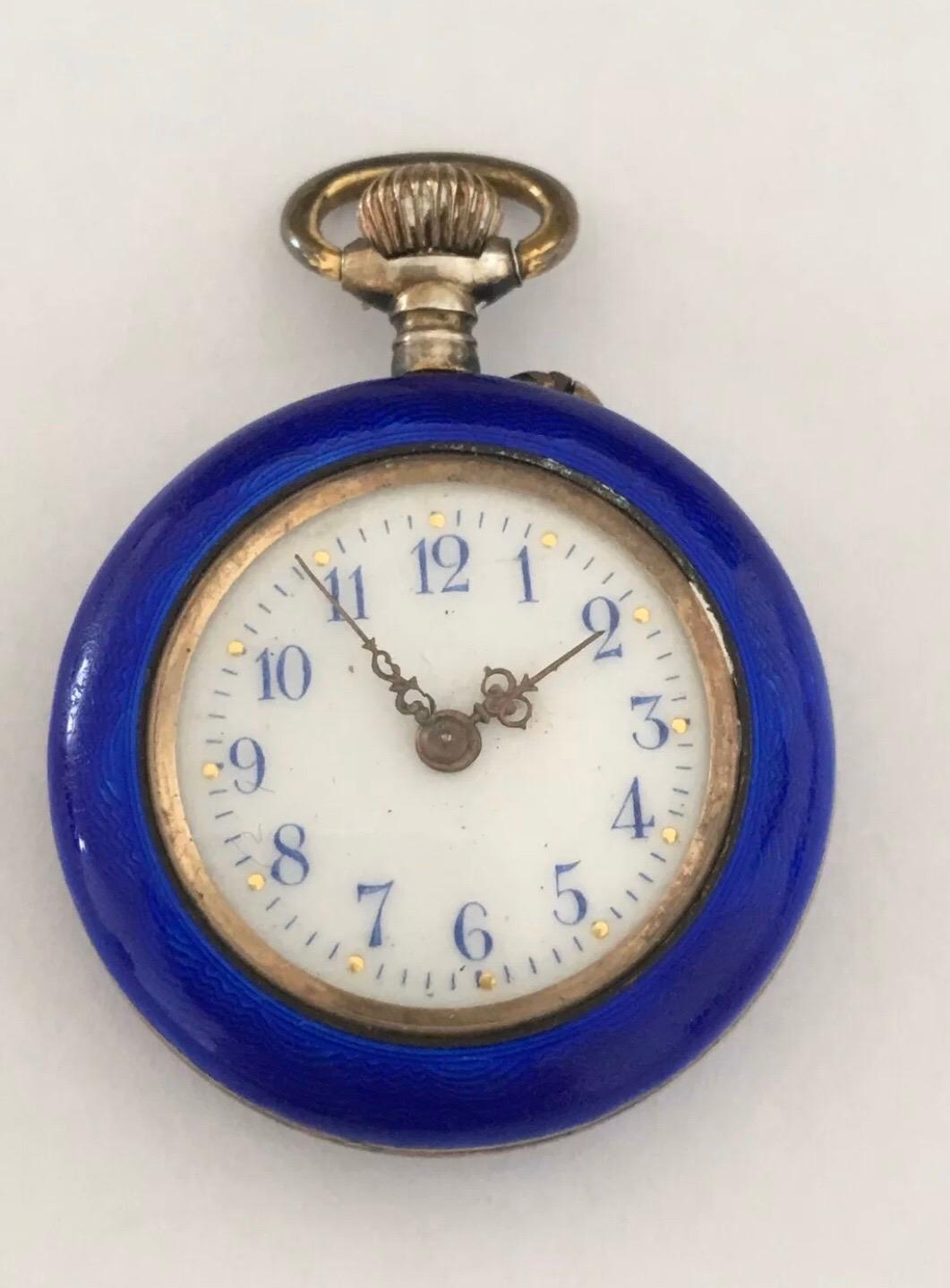 Midnight Blue Enamel & diamonds Fob Pocket Watch For Sale 1