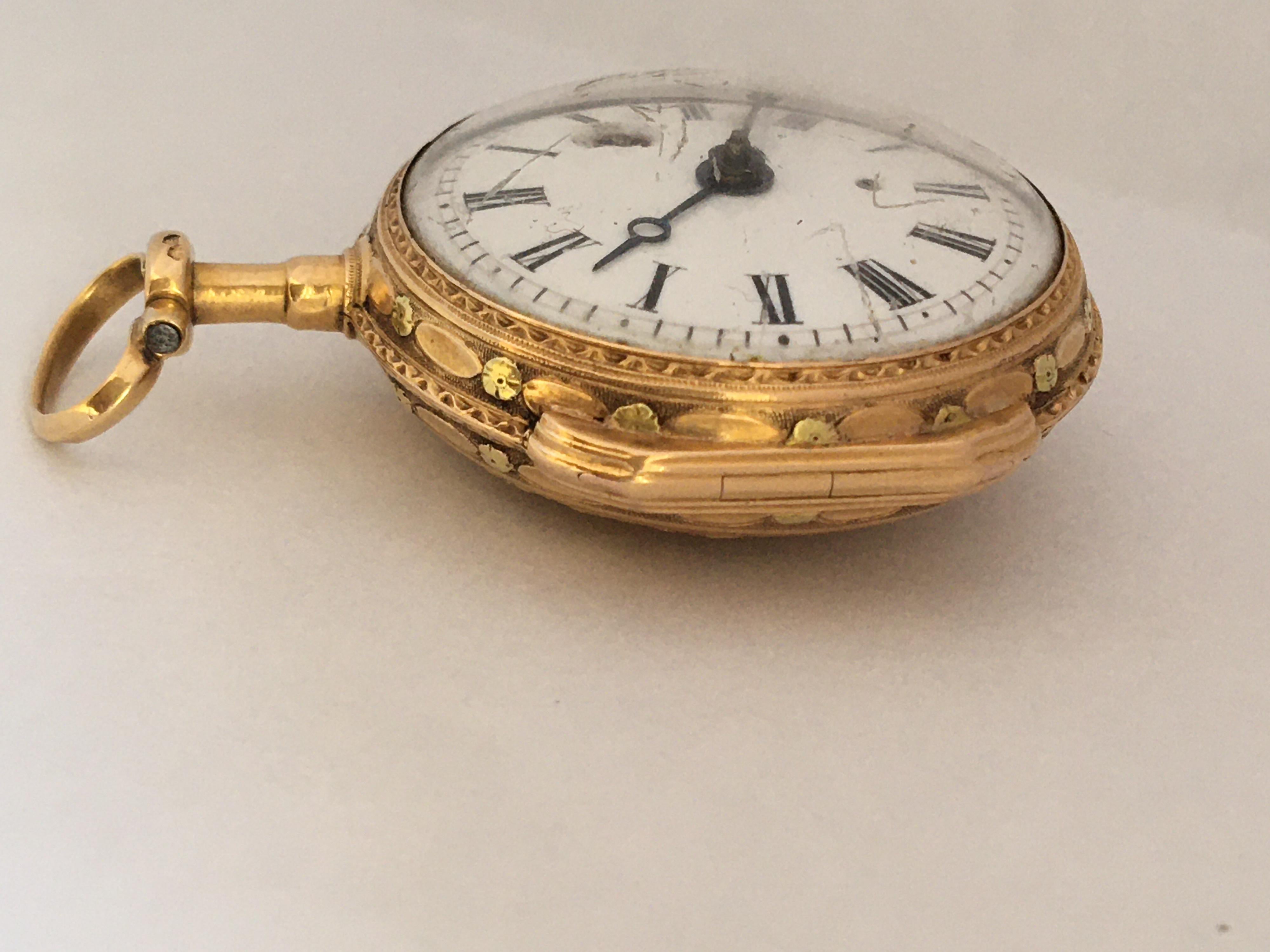 18 Karat Swiss Gold Blue Enamel Tri Colour Fusee Pocket Watch For Sale 4