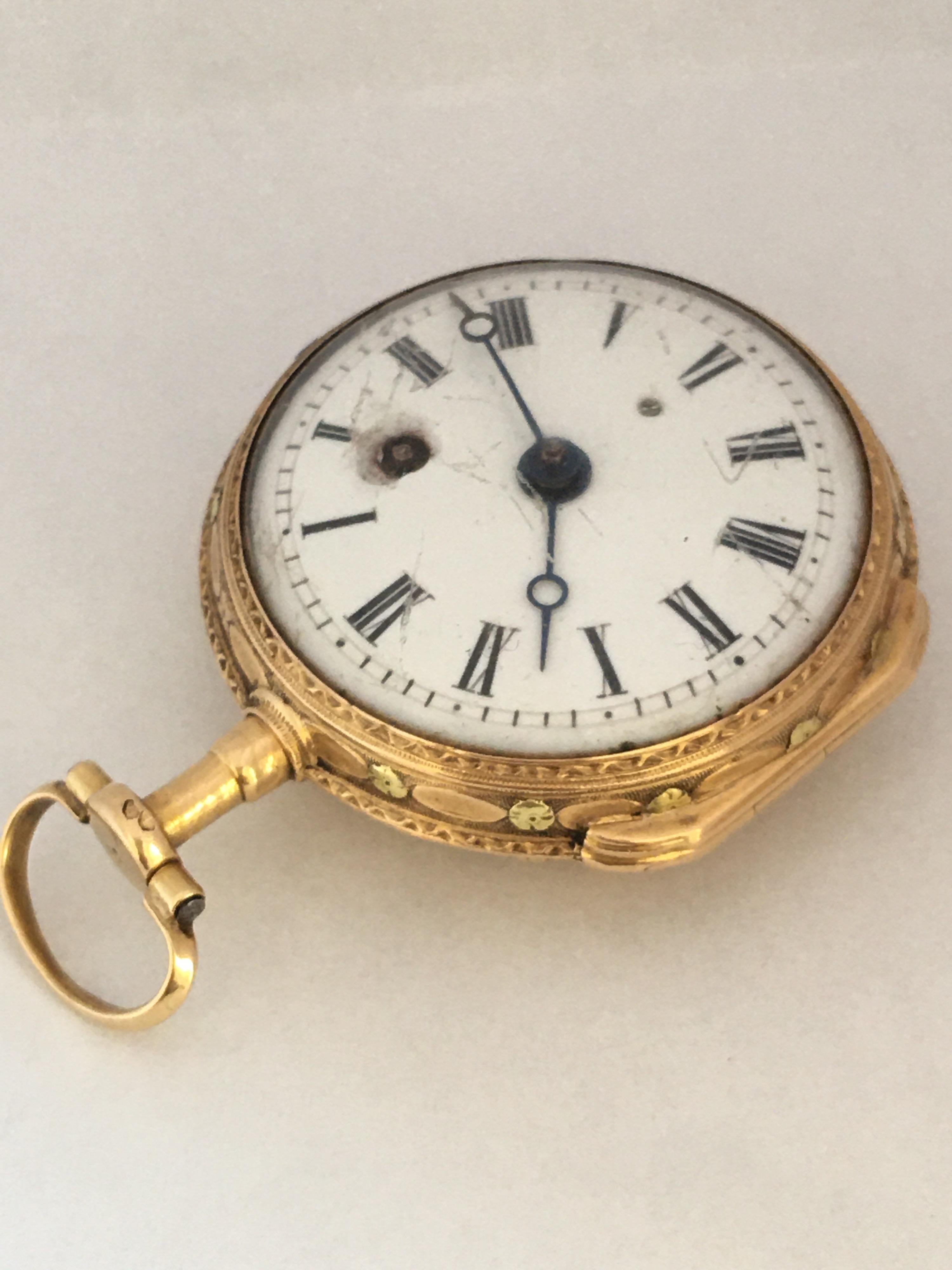 18 Karat Schweizer Gold Blau Emaille Dreifarbige Fusee Taschenuhr im Angebot 16