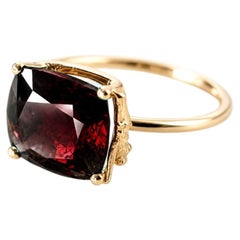 14K Solid Yellow Gold Tea Contemporary Minimalist Ring with Natural Red Garnet