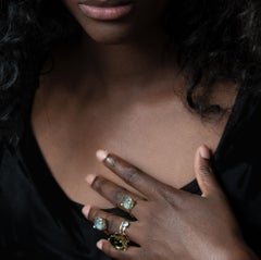 Solid Yellow Gold Minimalist Contemporary Ring with Natural Mint Emerald
