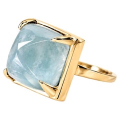 Eighteen Karat Rose Gold Sugarloaf Aquamarine Custom Made Ring