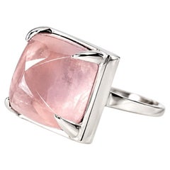 Eighteen Karat Solid White Gold Sugarloaf Quartz Engagement Custom Made Ring