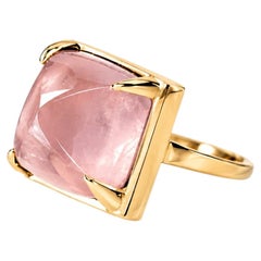 Eighteen Karat Yellow Gold Sugarloaf Pink Quartz Custom Made Ring